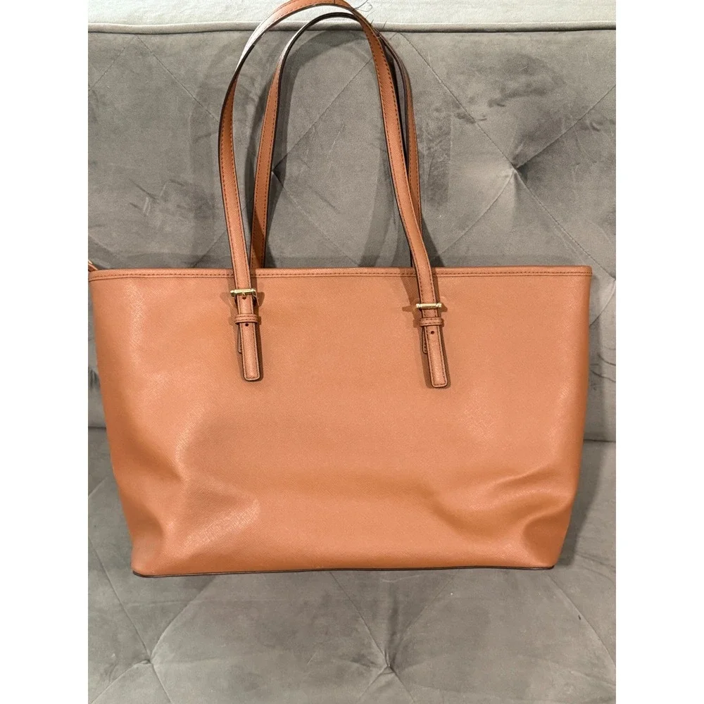 Michael Kors Tote Bag Brown‎ Leather Gold Hardware Top Zip Large